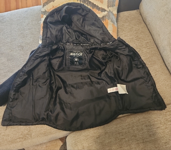 Justice Black Quilted Jacket with Faux Fur Sleeves - Picture 3 of 3